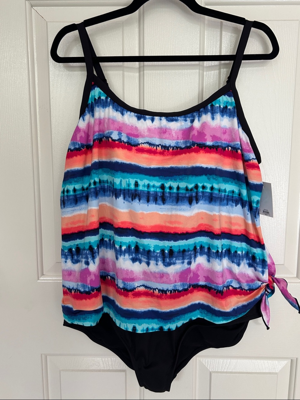 Plus Size Women’s Multicolor Stripe One-piece with Side Tie